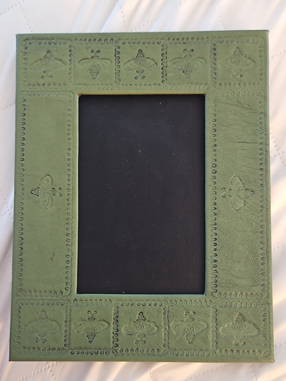 Sage Green Decorative Embossed Leather Photo Frame